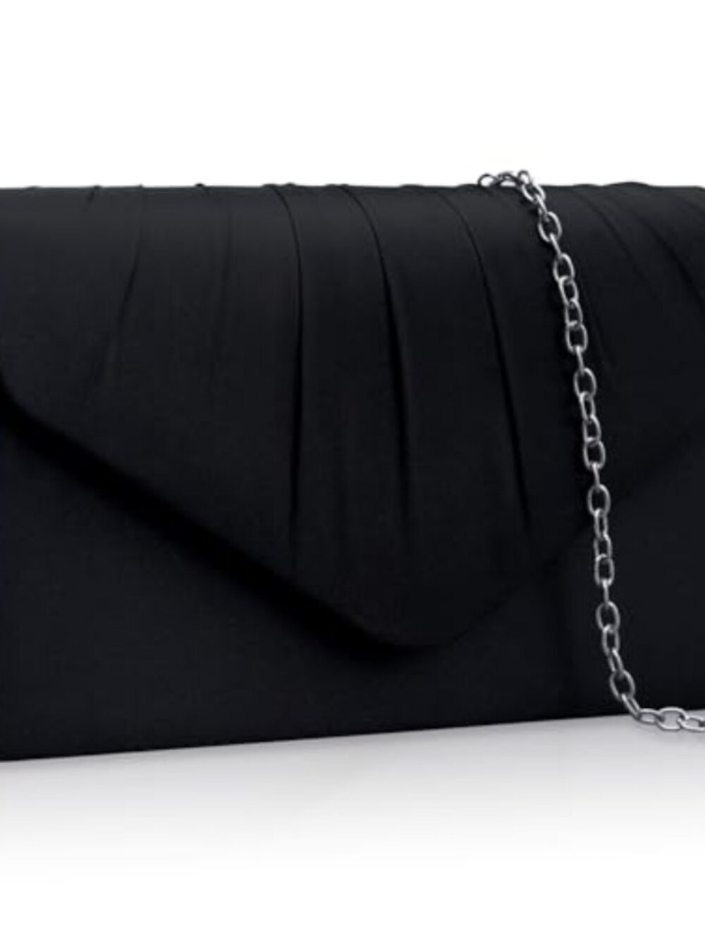 Satin Pleated Envelope Clutch Evening Bag with Detachable Chain Strap
